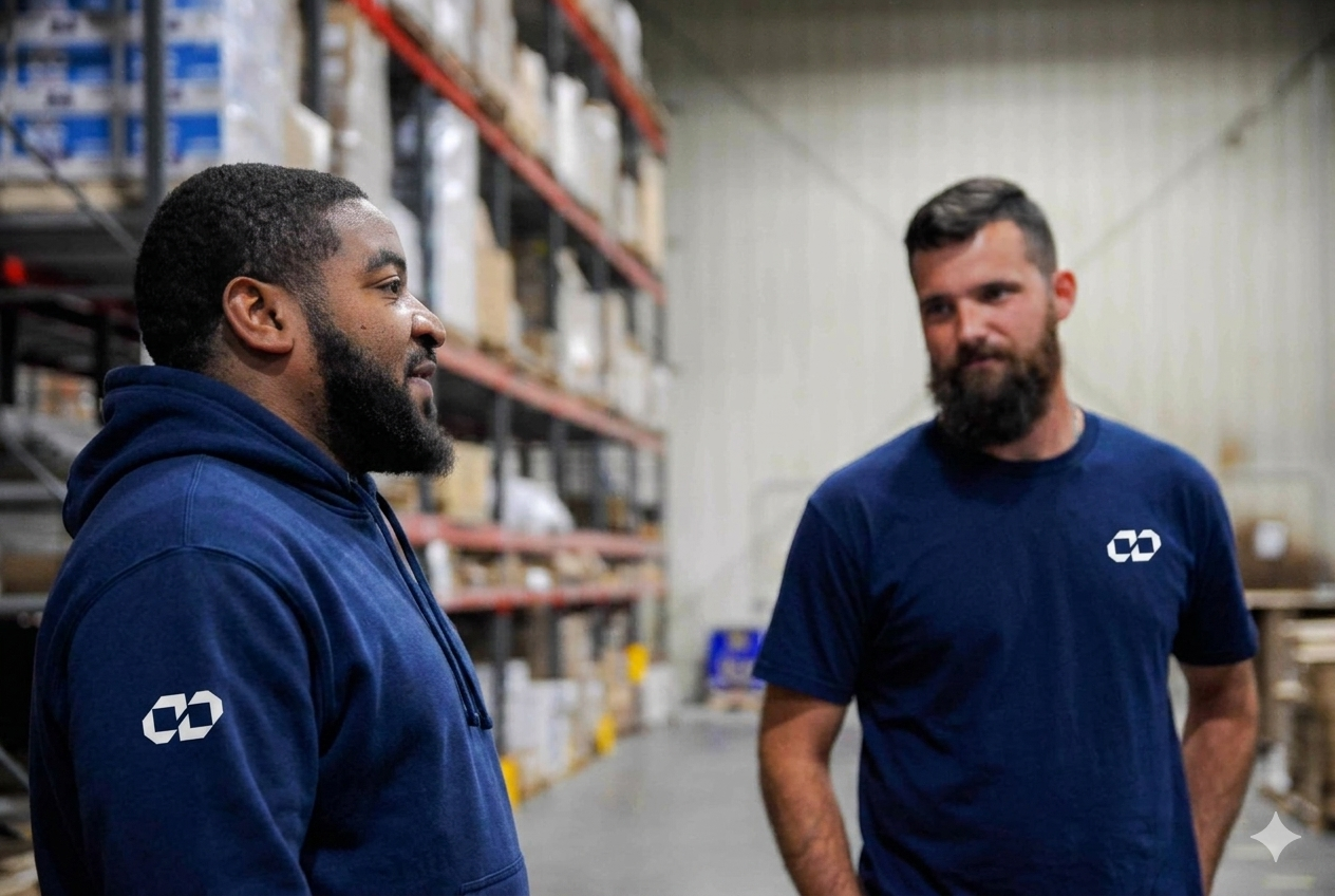 Catalist team members collaborating in the warehouse
